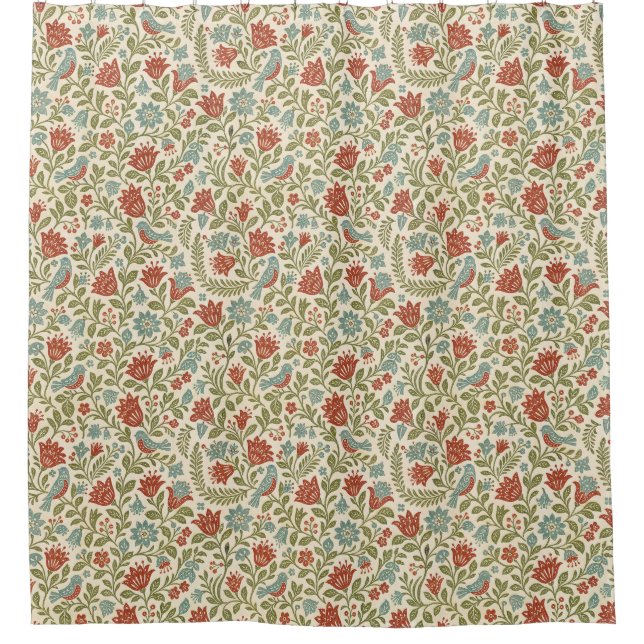 Small Floral Botanical Shower Curtain (Front)