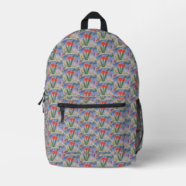 Small Flowers By The Lake Printed Backpack (Front)