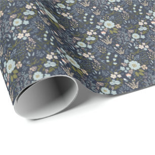small flowers on navy blue background wrapping paper