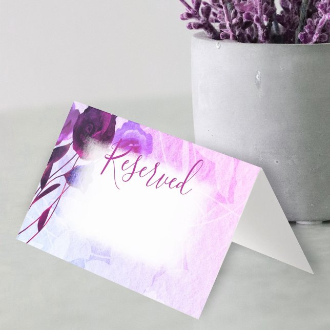 Small Folded Violet Plum Roses Folded Wedding Business Card (wild berry, plum purple wedding rose reserved card, folded name place card, escort seating card)