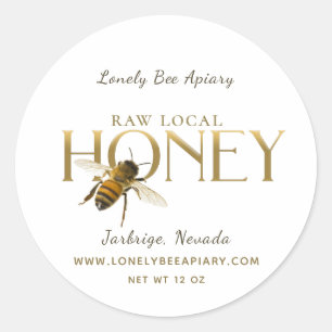 Small Font -Flying Bee Raw Local Honey Label White