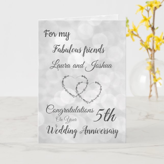 Small Friends 5th Anniversary design greeting Card (Yellow Flower)