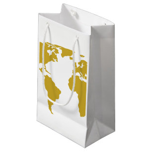 Small Gift Bag or Favour Bag - Gold World Map