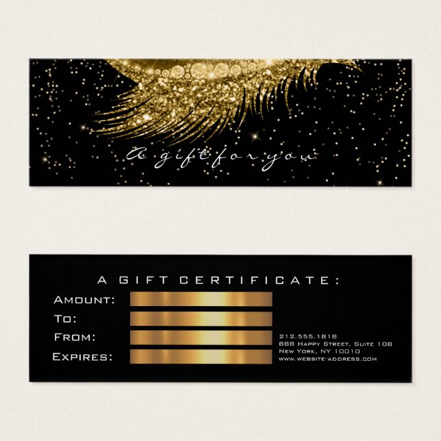Small Gift Certificate Glitter Lash Gold Black (Front & Back)