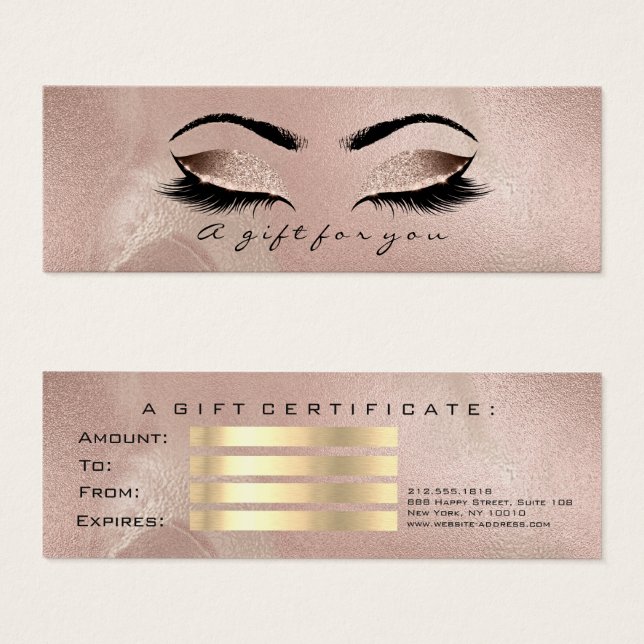 Small Gift Certificate Rose Gold Lash Makeup (Front & Back)
