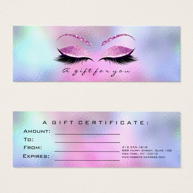 Small Gift Certificate Silver Glitter Lashes Pink1 (Front & Back)
