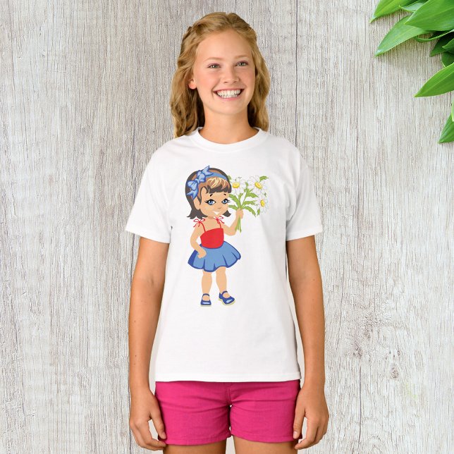 Small Girl Holding Daisies Girls T-Shirt (Creator Uploaded)