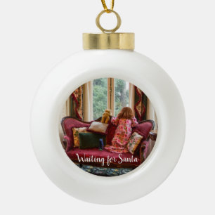 Small girl waiting for Santa Ceramic Ornament
