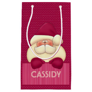 SMALL Girly Pink Santa and Polka Dots Small Gift B Small Gift Bag