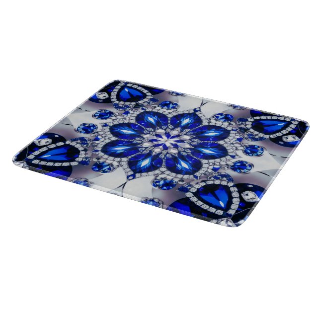 Small glass cutting board with Blue White Colours (Corner)