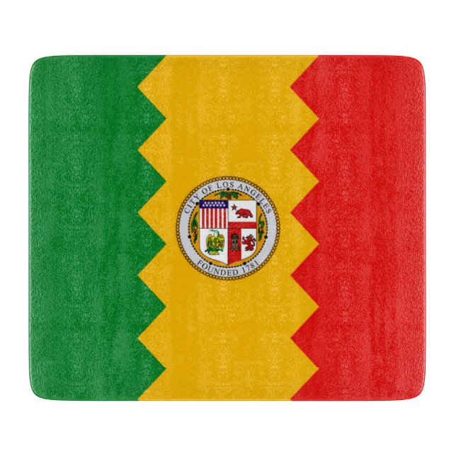 Small glass cutting board with flag Los Angeles (Front)