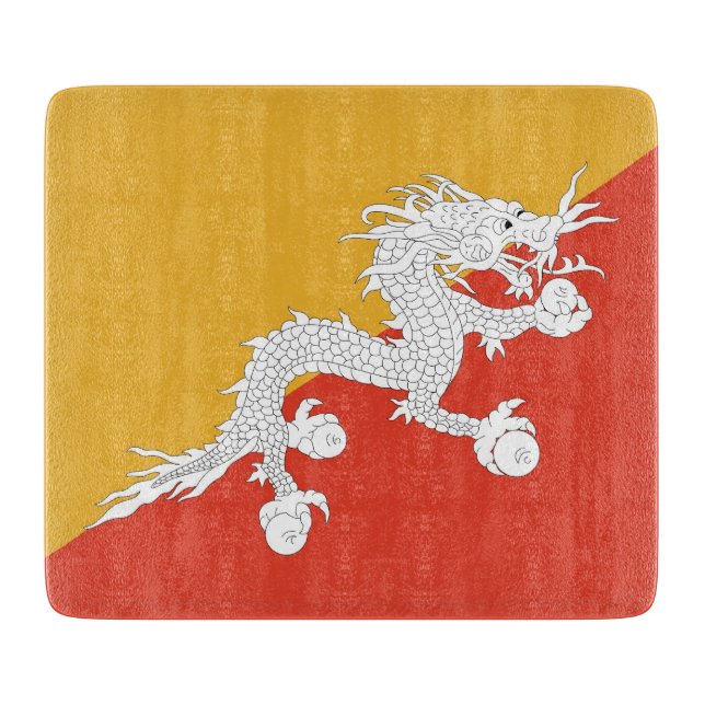Small glass cutting board with flag of Bhutan (Front)