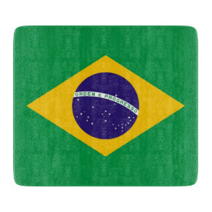 Small glass cutting board with flag of Brazil