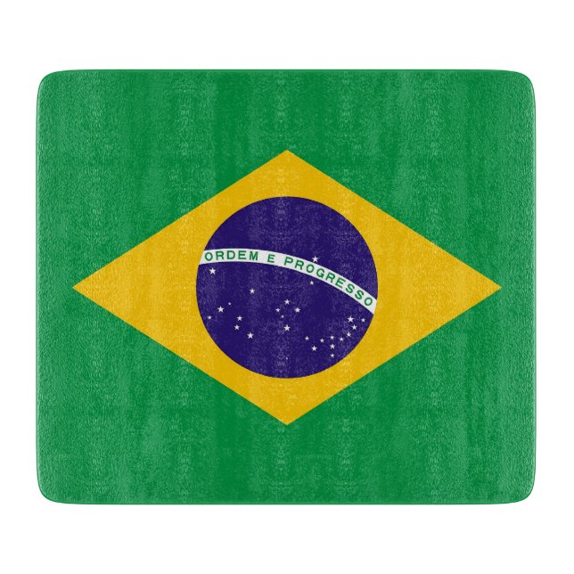 Small glass cutting board with flag of Brazil (Front)