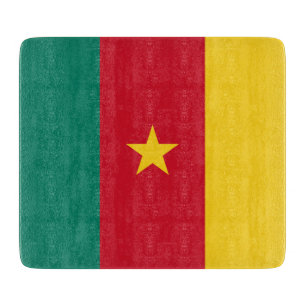Small glass cutting board with flag of Cameroon