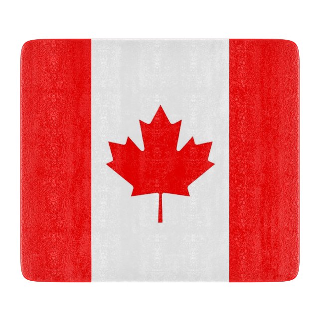 Small glass cutting board with flag of Canada (Front)