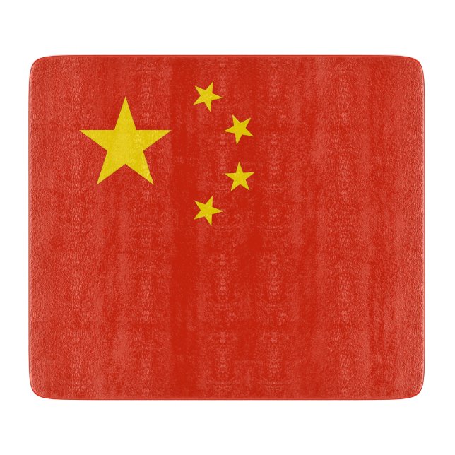 Small glass cutting board with flag of China (Front)