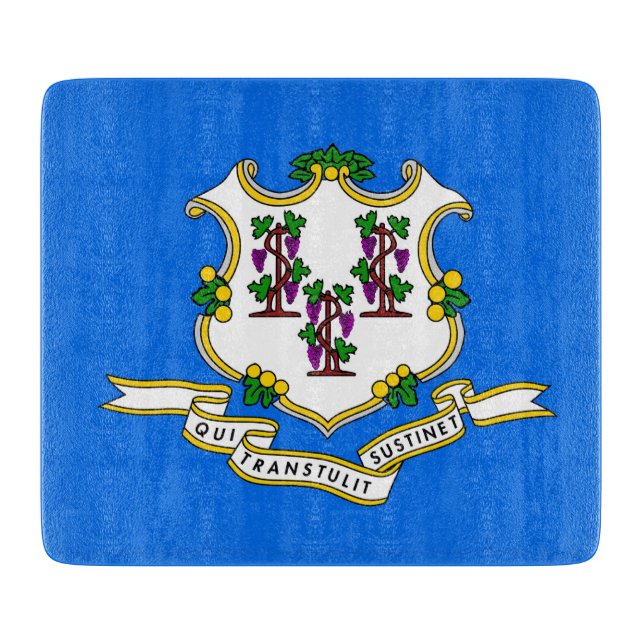 Small glass cutting board with flag of Connecticut (Front)