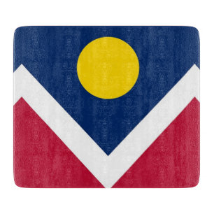 Small glass cutting board with flag of Denver City