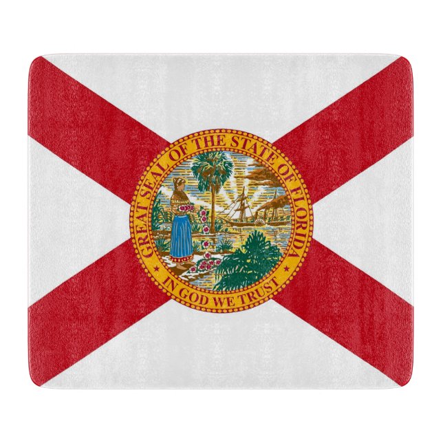 Small glass cutting board with flag of Florida (Front)