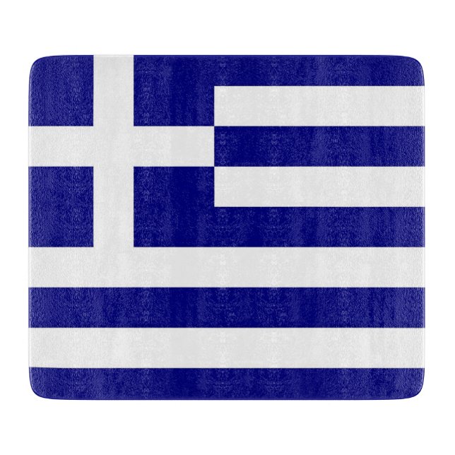 Small glass cutting board with flag of Greece (Front)