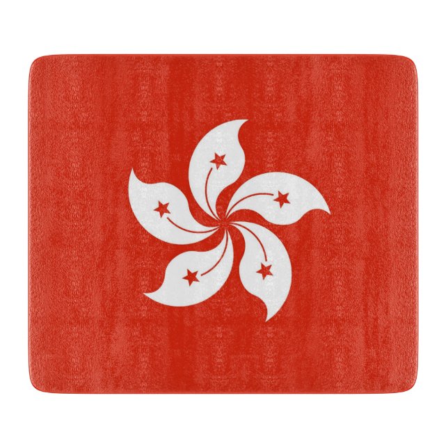 Small glass cutting board with flag of Hong Kong (Front)