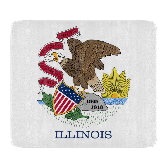 Small glass cutting board with flag of Illinois (Front)