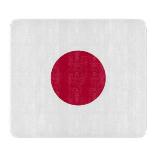 Small glass cutting board with flag of Japan