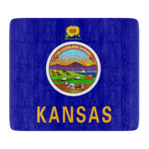 Small glass cutting board with flag of Kansas