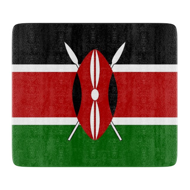 Small glass cutting board with flag of Kenya (Front)