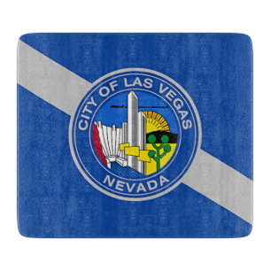 Small glass cutting board with flag of Las Vegas