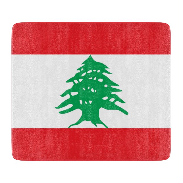 Small glass cutting board with flag of Lebanon (Front)
