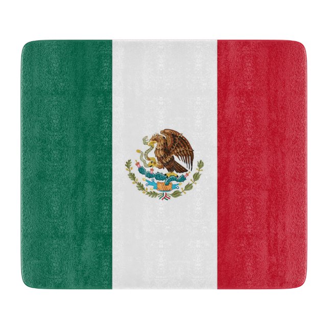 Small glass cutting board with flag of Mexico (Front)