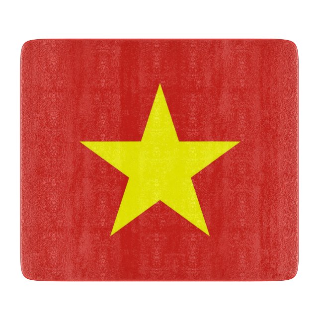 Small glass cutting board with flag of Vietnam (Front)