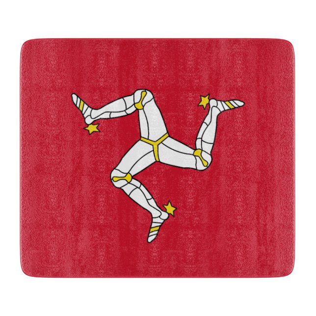 Small glass cutting board with Isle of Man flag (Front)