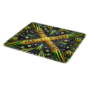 Small glass cutting board with Jamaican Colours