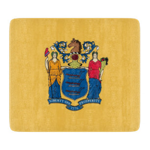Small glass cutting board with New Jersey flag