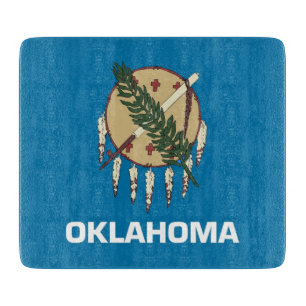 Small glass cutting board with Oklahoma flag