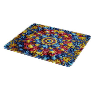 Small glass cutting board with Romanian Colours