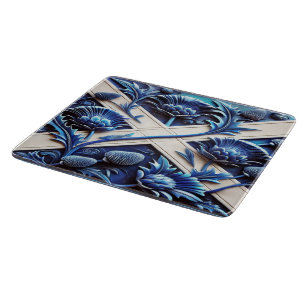 Small glass cutting board with Scottish Thistles