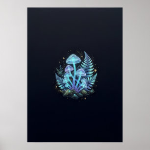 Small Glowing Mushrooms Fern Fantasy Forest Poster