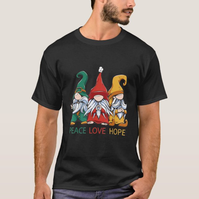Small gnomes in green red and yellow peas love and T-Shirt (Front)