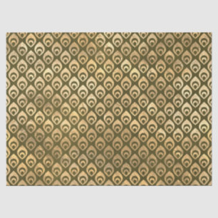 Small Gold Abstract Droplets on Green Decoupage Tissue Paper