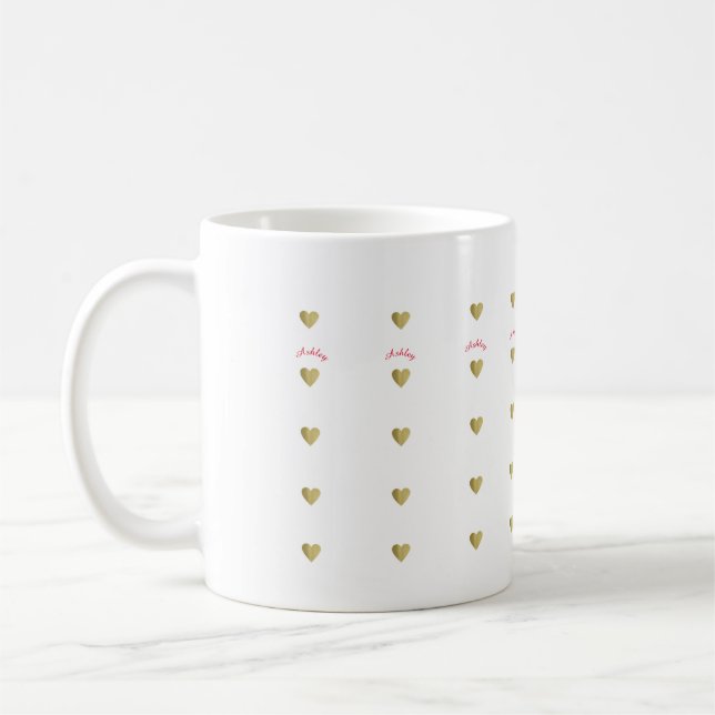 small gold love hearts with name coffee mug (Left)