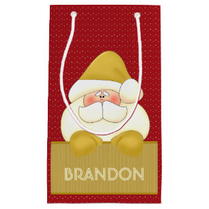 SMALL Golden Santa with Red Polka Dots Small Gift  Small Gift Bag