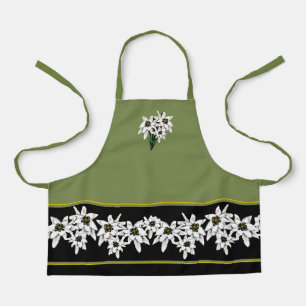 Small Green and Black Edelweiss Flowers Apron