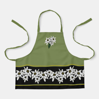 Small Green and Black Edelweiss Flowers Apron
