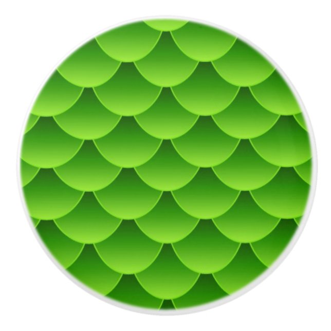 Small Green Fish Scale Pattern Ceramic Knob (Front)