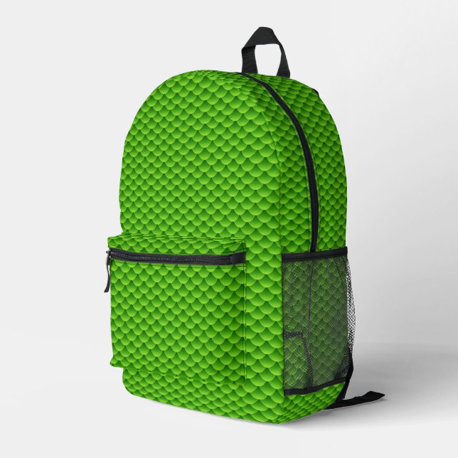 Small Green Fish Scale Pattern Printed Backpack (Back Corner Right)