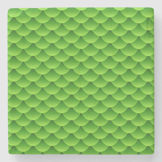 Small Green Fish Scale Pattern Stone Coaster (Front)